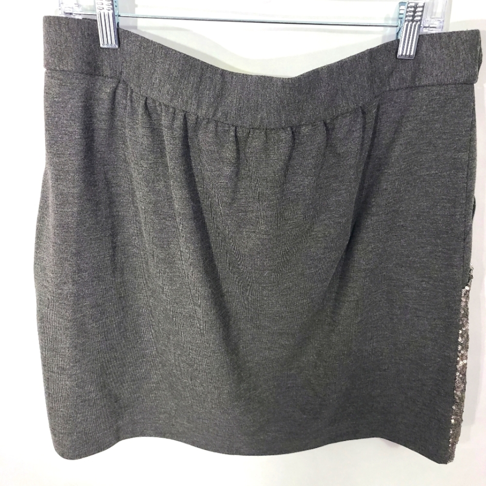 Ann‎ Taylor Women's Size Large L Grey Sequin Mini Skirt Front Tie Pockets - Picture 3 of 4